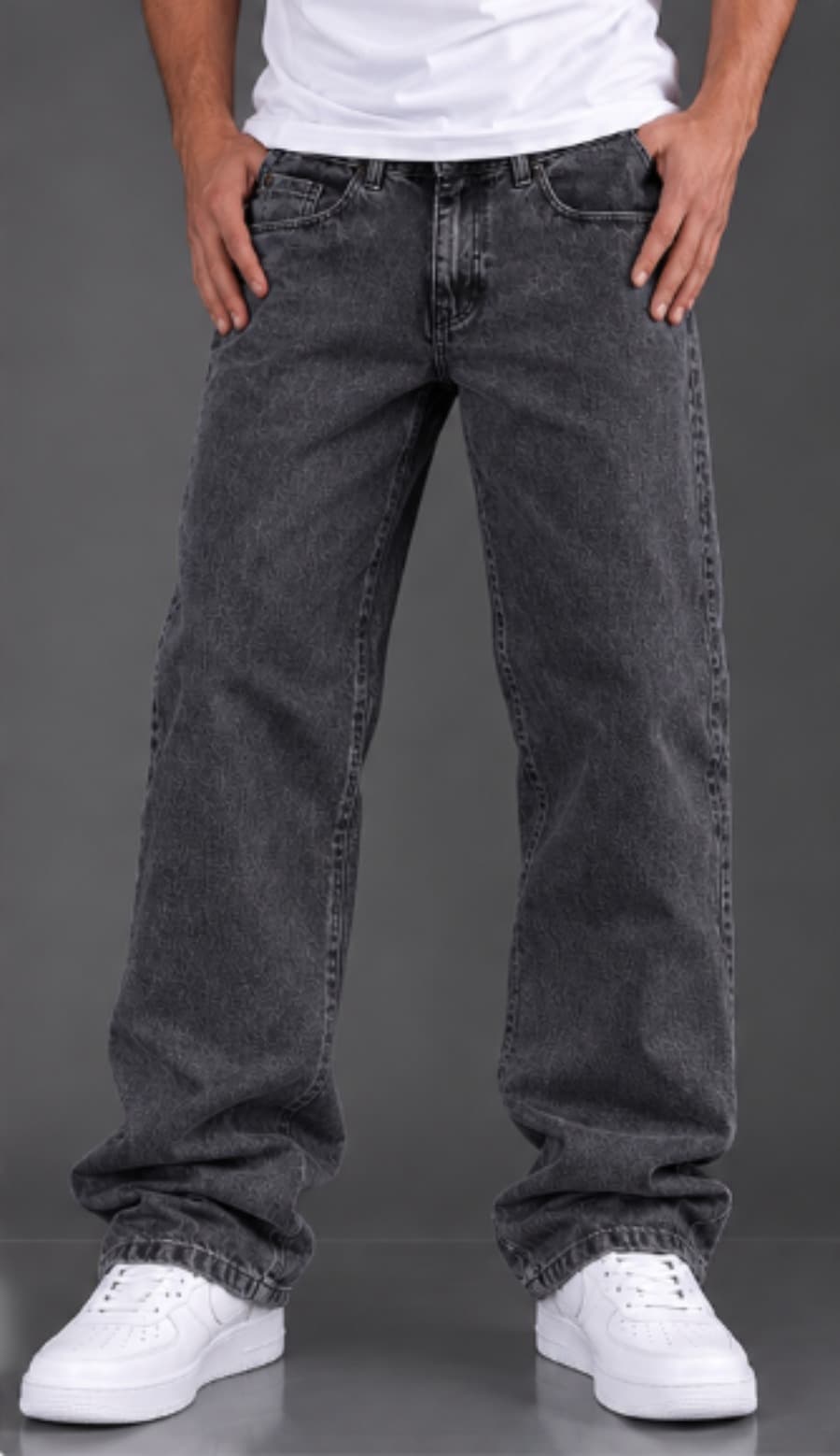 Calça Jeans Wide Leg Premium Cinza escuro